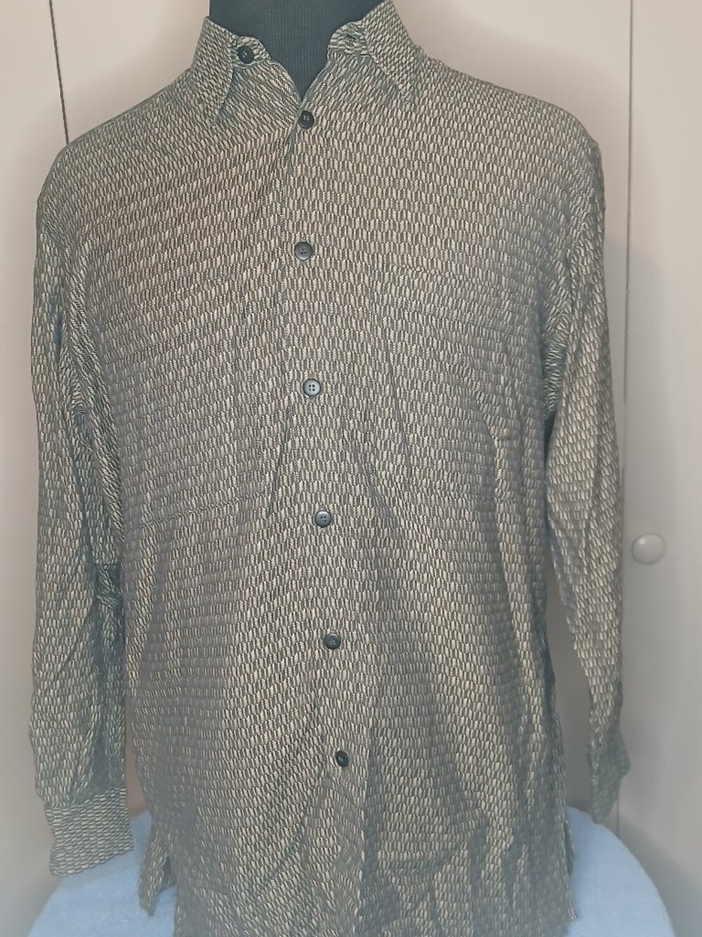 Mondo de Marco Men's Large Luxury Brown Tan Cotton Herringbone Shirt (1155C4)